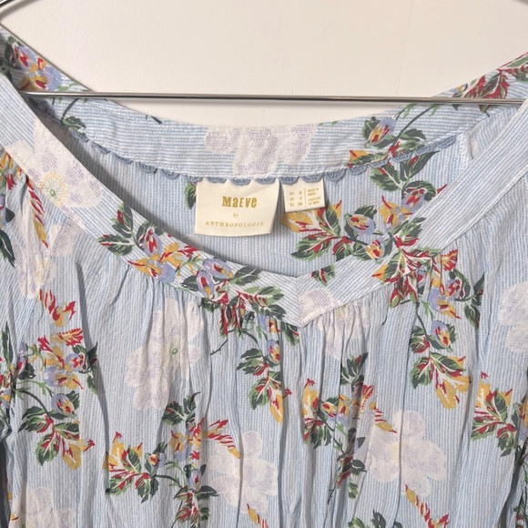 *EUC* Anthropologie Maeve Boswell Blouse Top in Blue Striped Floral Top, Size 4 - Picture 6 of 11